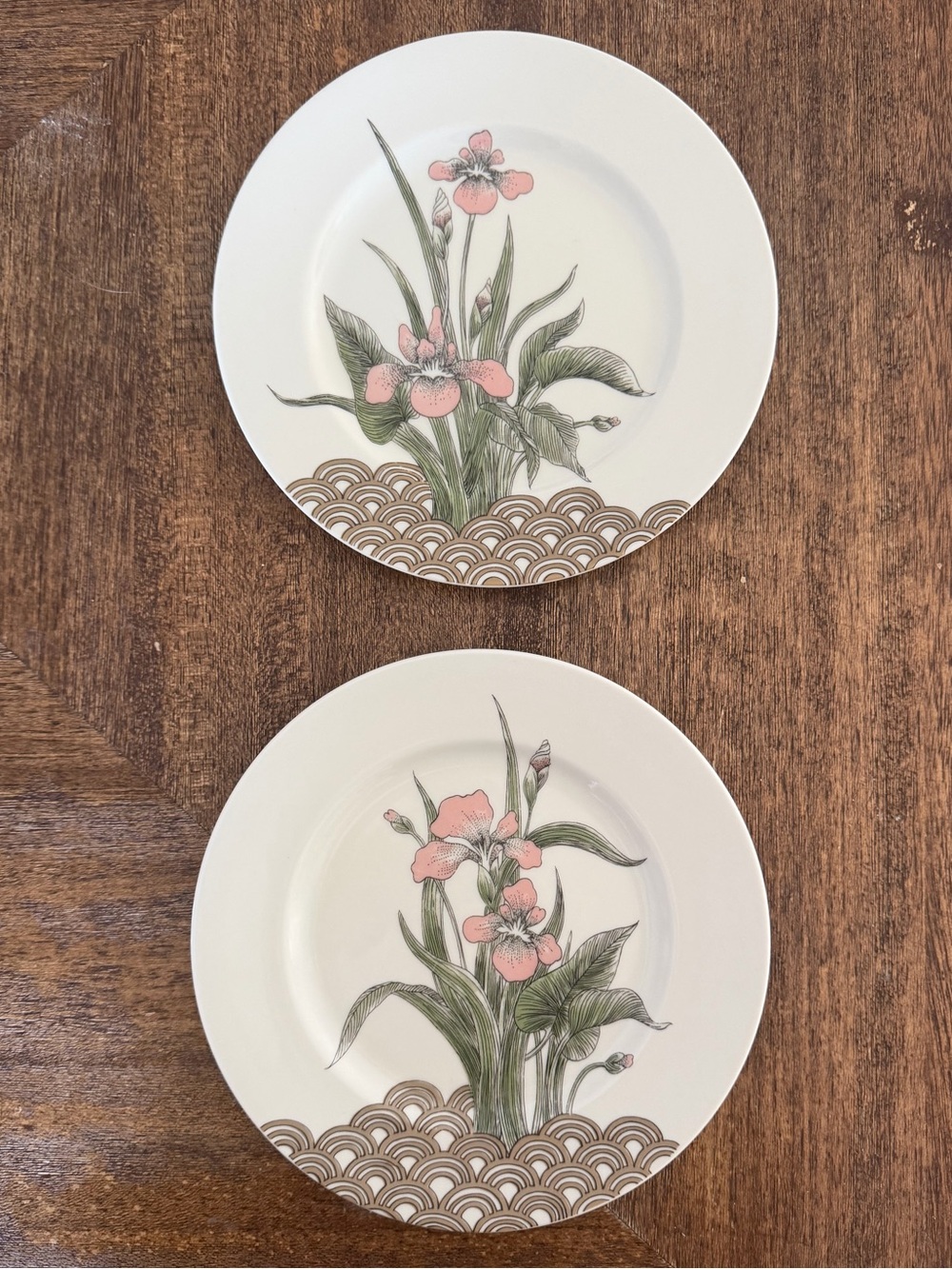 Vintage 1970s Fitz and Floyd Water Iris Porcelain Salad Plates (2)